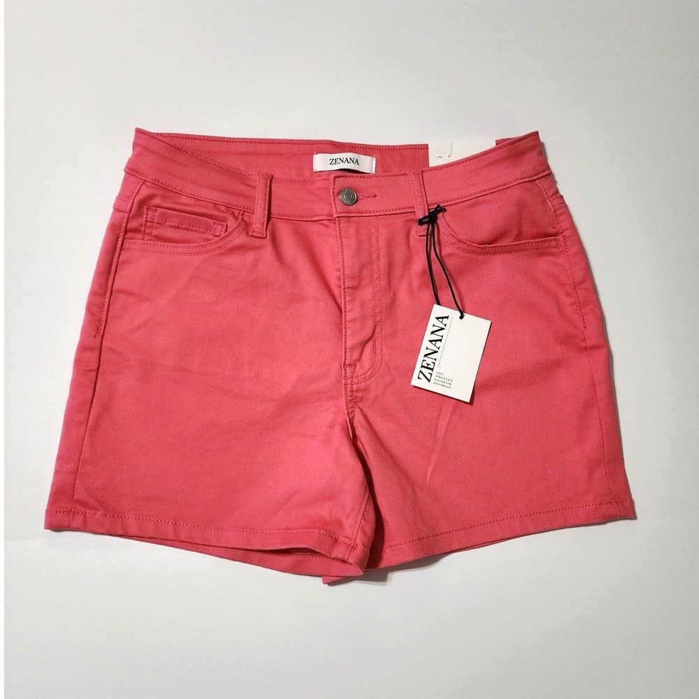 Zenana Preppy Festival High Rise Colored Denim Shorts Size L Bright Pink